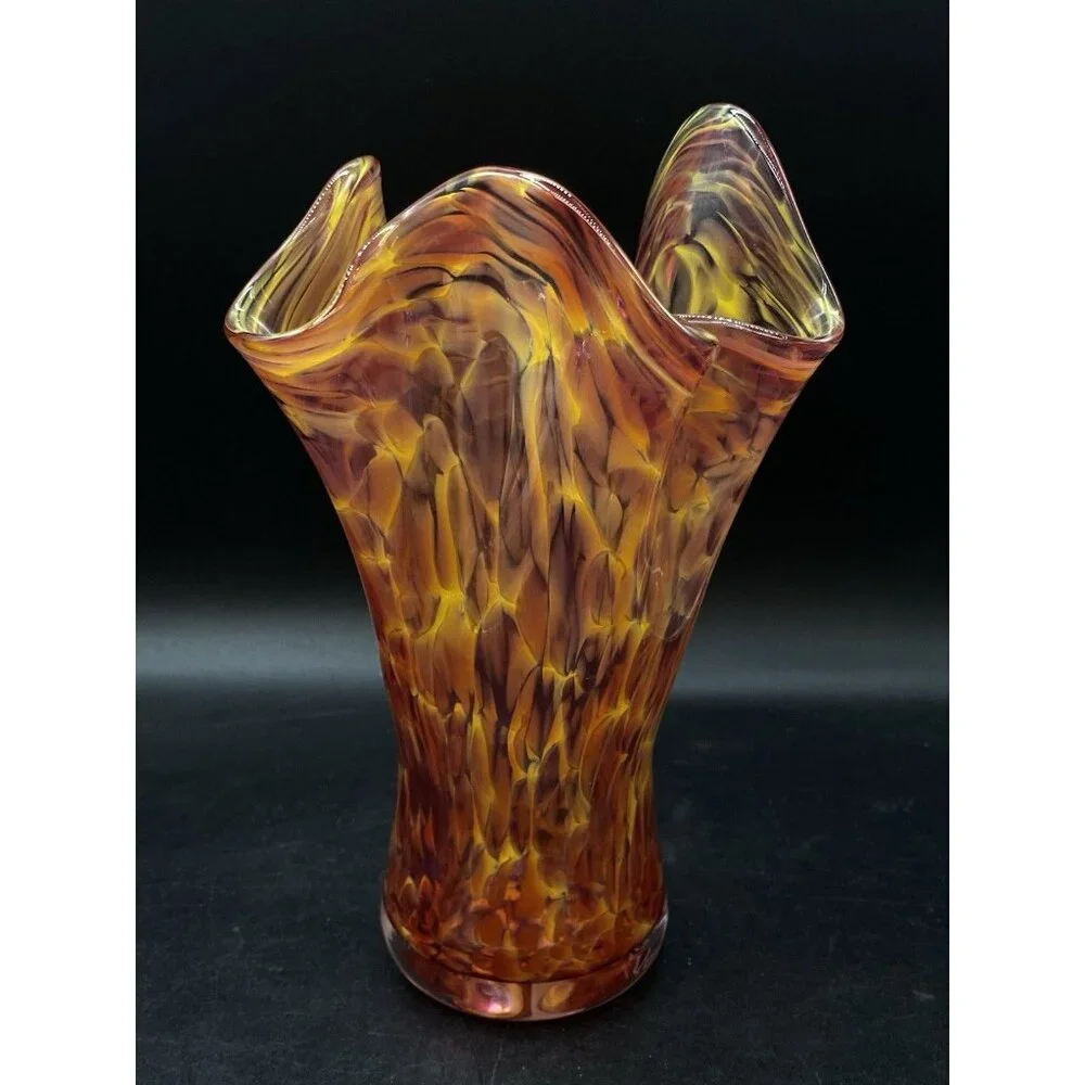 2400 Fahrenheit Studio Art Glass Vase Abstract Orange Pink Yellow 7.5” Hawaii